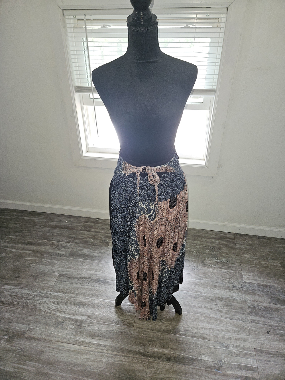 BAMBOO Navy and Dusty Pink Patchwork Maxi Skirt